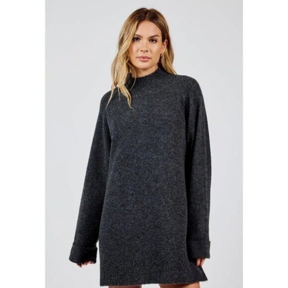 NWT Sadie & Sage Carson High Neck Sweater Dress in Charcoal Gray Womens Size L - Picture 1 of 9